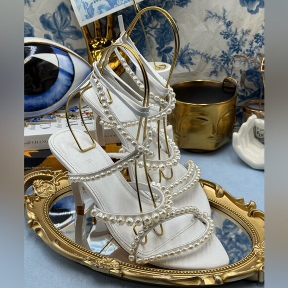 🆕 AJE 🧿 NWOB Alba Pearl Sculptural Heel, White - Sz 40 US 10 - Picture 4 of 15